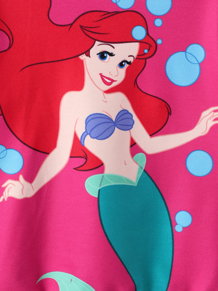 Disney Princess Toddler Girl Ariel 2pcs Ruffled Sweatshirt and Leggings Set Hot Pink