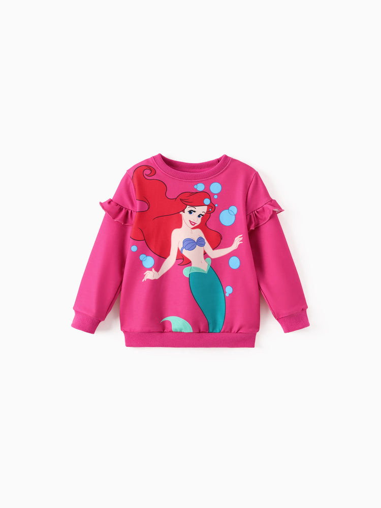 Disney Princess Toddler Girl Ariel 2pcs Ruffled Sweatshirt and Leggings Set Hot Pink