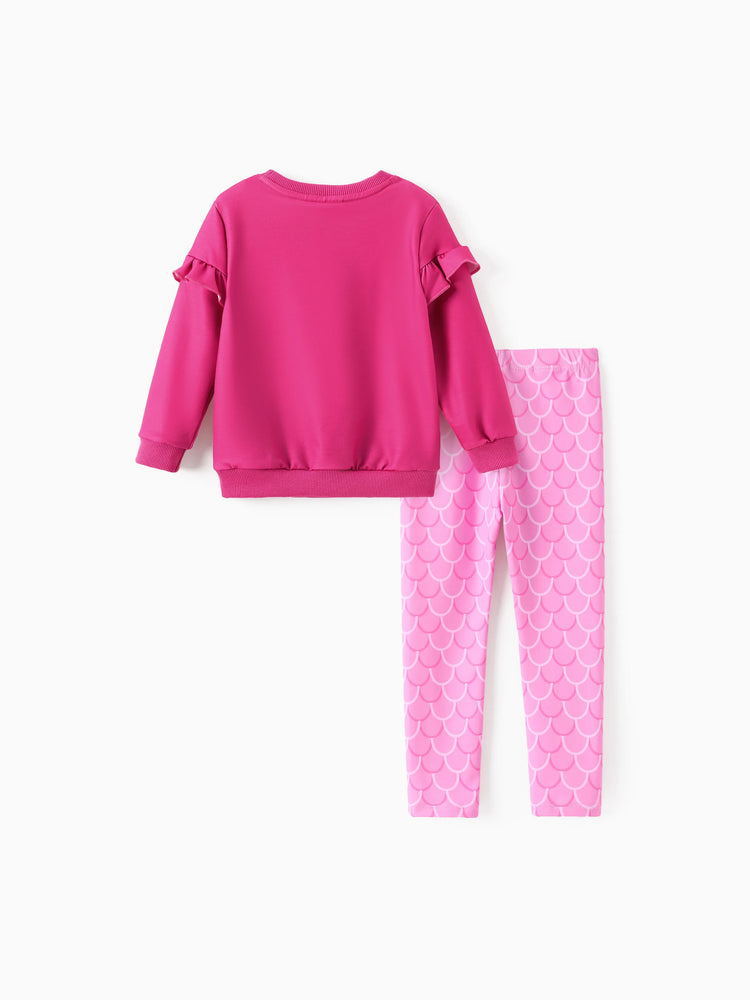 Disney Princess Toddler Girl Ariel 2pcs Ruffled Sweatshirt and Leggings Set Hot Pink