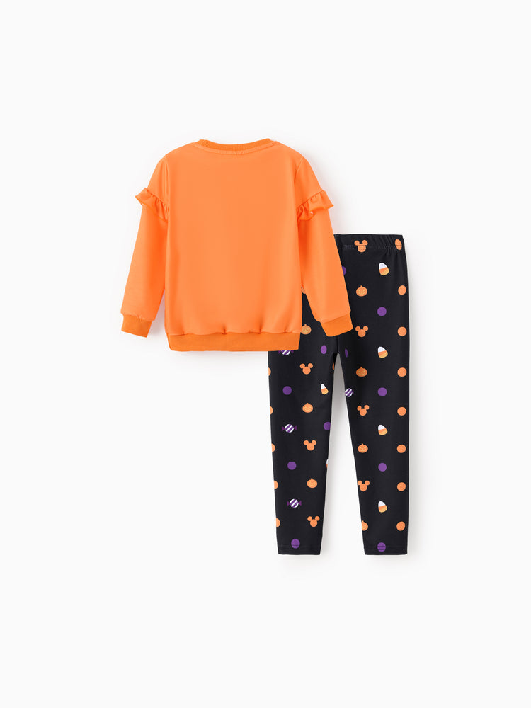 Ensemble 2 pièces sweat-shirt à volants et leggings Minnie pour petite fille Disney Mickey et ses amis, orange