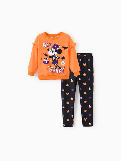 Disney Mickey and Friends Toddler/Kid Girl 2pcs Minnie Ruffled Sweatshirt and Leggings Set Orange