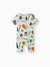 Baby snug-fitting bamboo footed onesie with two-way zipper and anti-slip grips, childlike food pattern, green.