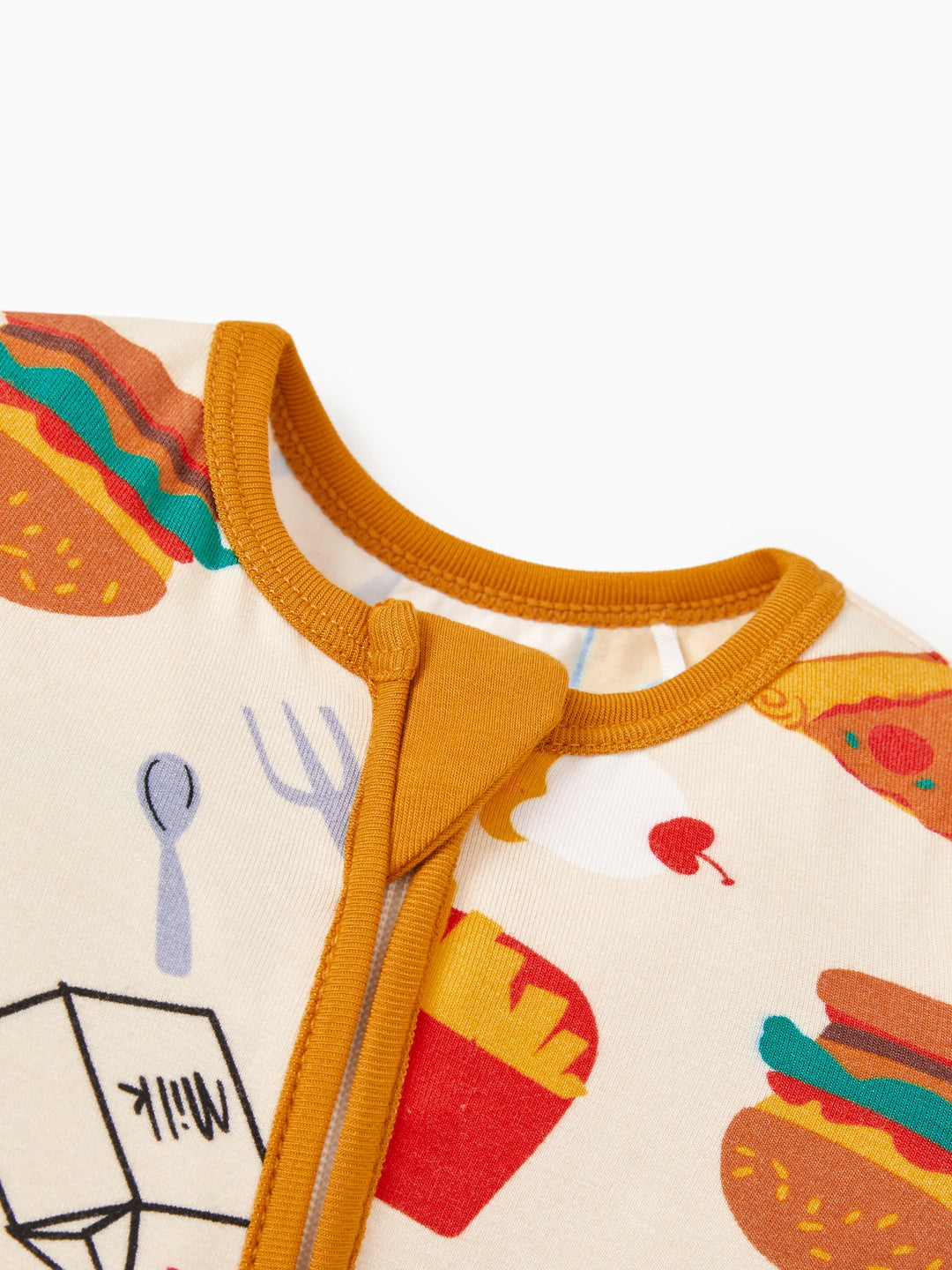 Bambus Baby Jungen/Mädchen 2-Wege Reißverschluss-Strampler mit Anti-Rutsch und kindlichem Essensmuster, Bambus-Schlafanzug (eng anliegend), Braun