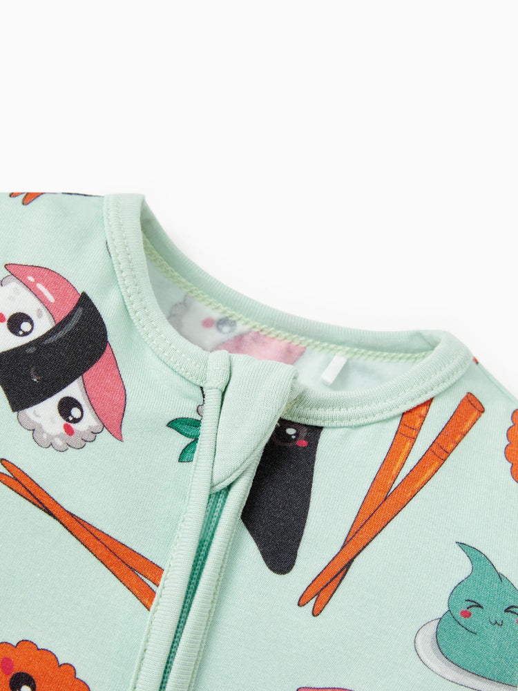 Grenouillère en bambou pour bébé garçon/fille, fermeture éclair à double sens, antidérapante, motif alimentaire enfantin, vêtements de nuit en bambou (bien ajustés)
 Vert