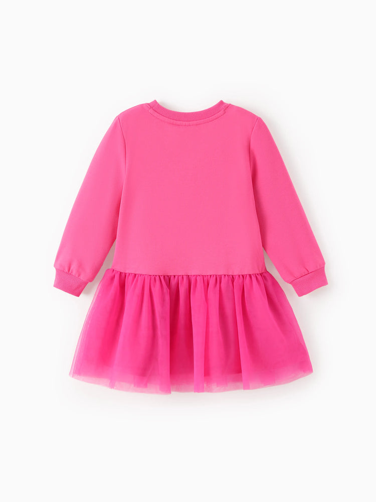 Disney Stitch Toddler Girl Mesh Splice Sweatshirt Dress Hot Pink