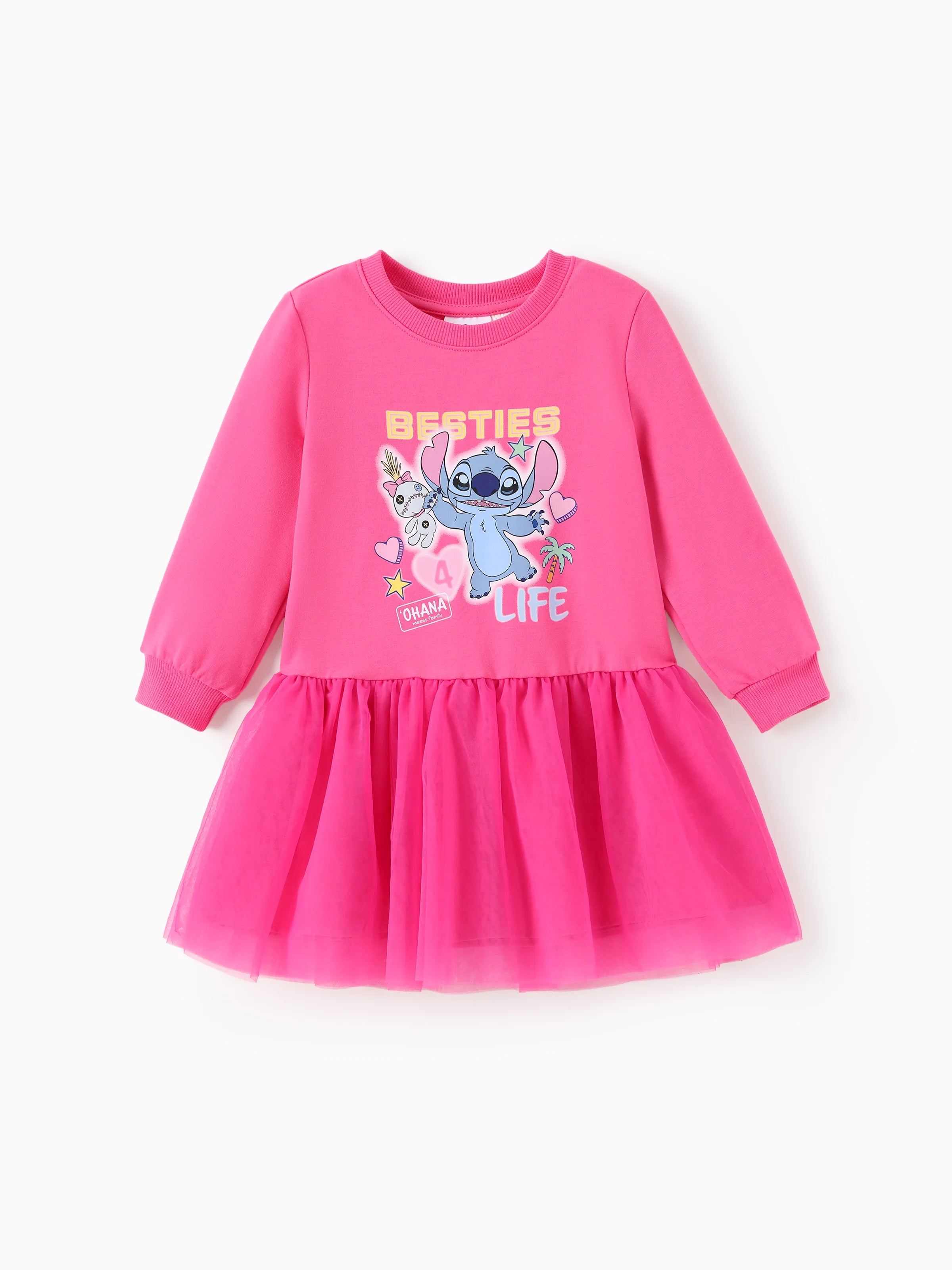Disney Stitch Toddler Girl Mesh Splice Sweatshirt Dress Hot Pink Disney Stitch Toddler Girl Mesh Splice Sweatshirt Dress Hot Pink