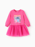 Disney Stitch Toddler Girl Mesh Splice Sweatshirt Dress Hot Pink