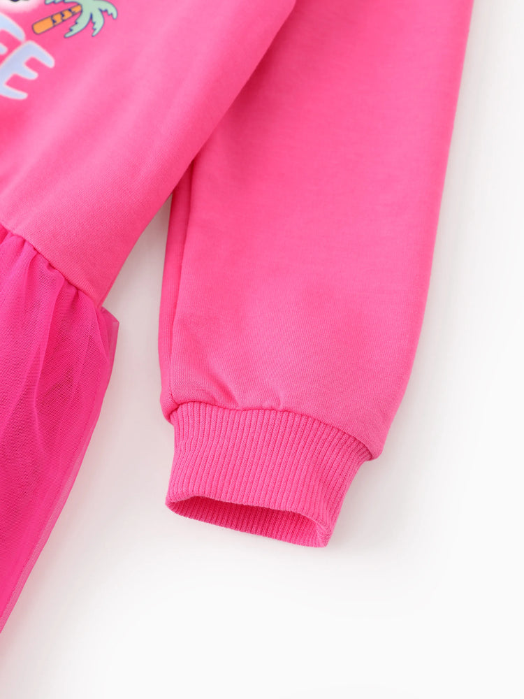 Disney Stitch Toddler Girl Mesh Splice Sweatshirt Dress Hot Pink