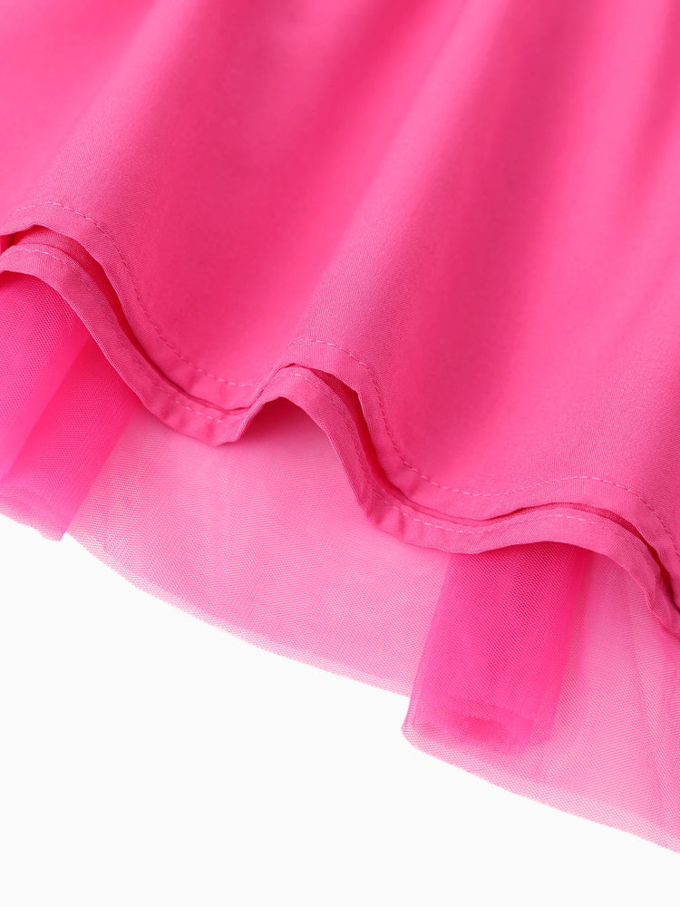 Disney Stitch Toddler Girl Mesh Splice Sweatshirt Dress Hot Pink