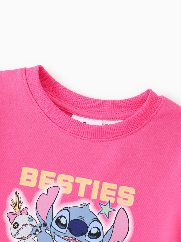 Disney Stitch Toddler Girl Mesh Splice Sweatshirt Dress Hot Pink