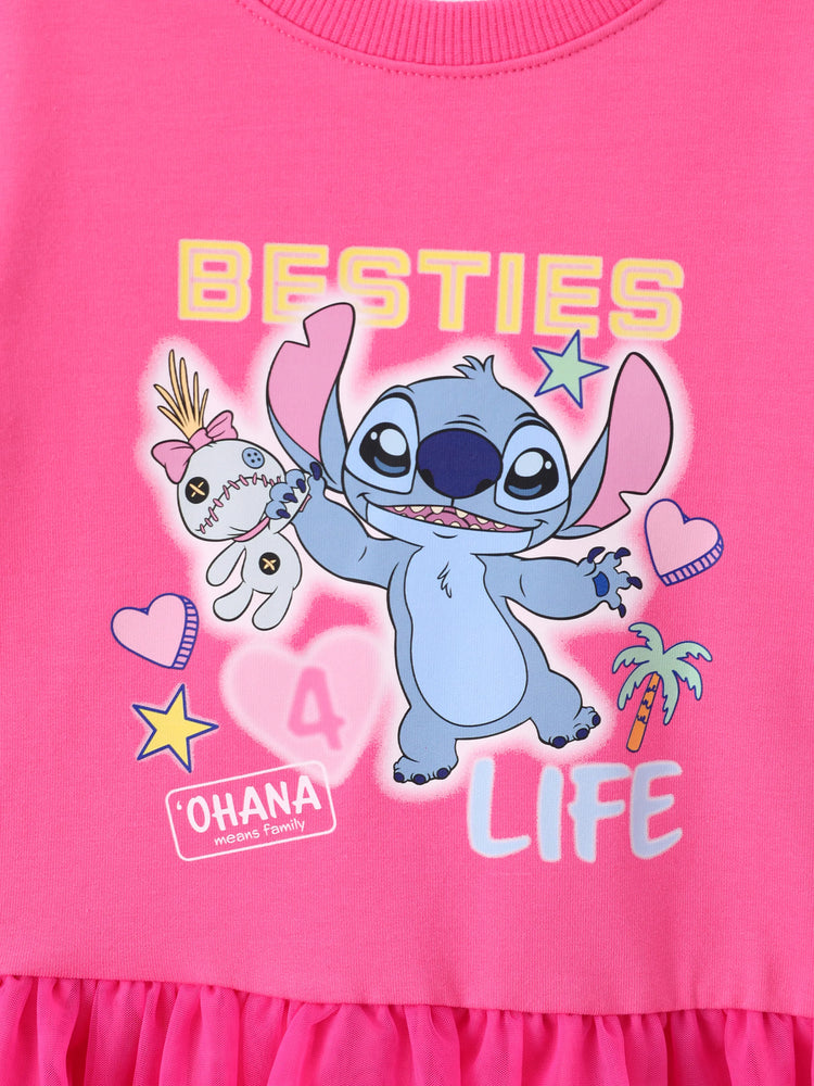 Disney Stitch Toddler Girl Mesh Splice Sweatshirt Dress Hot Pink