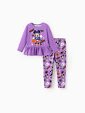 Ensemble 2 pièces haut à volants et leggings violet pour petite fille Disney Mickey et ses amis Halloween