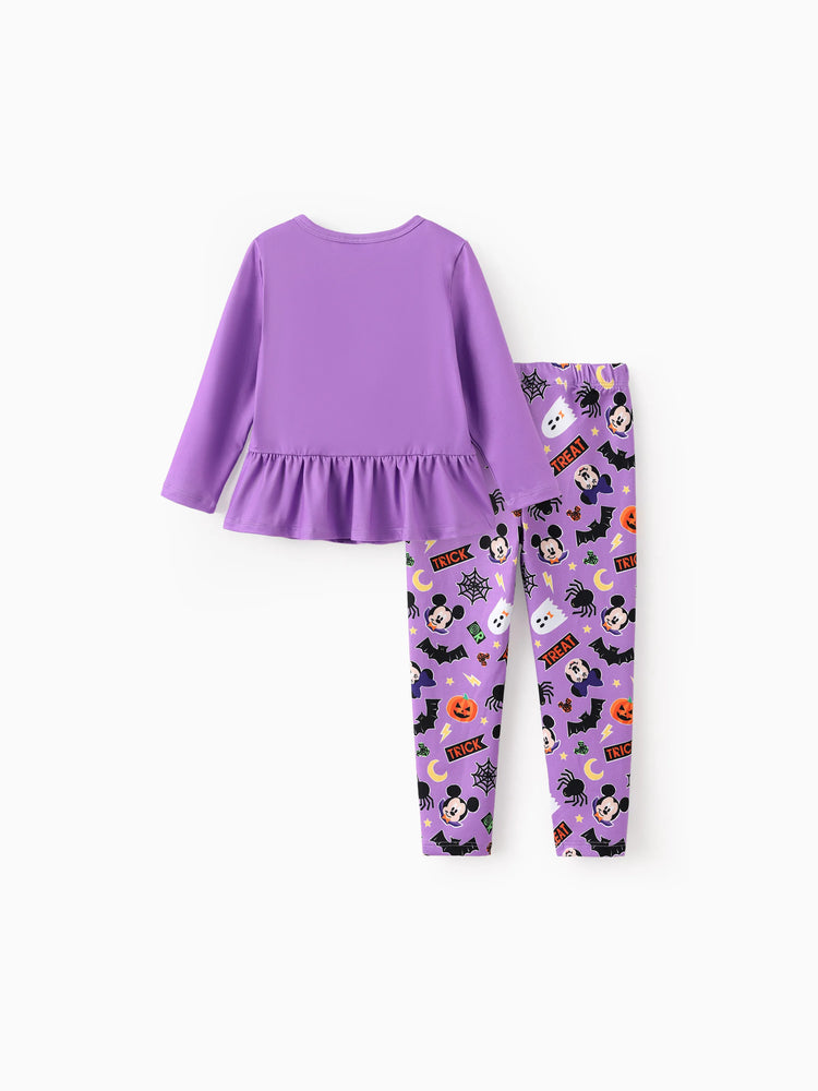Ensemble 2 pièces haut à volants et leggings violet pour petite fille Disney Mickey et ses amis Halloween