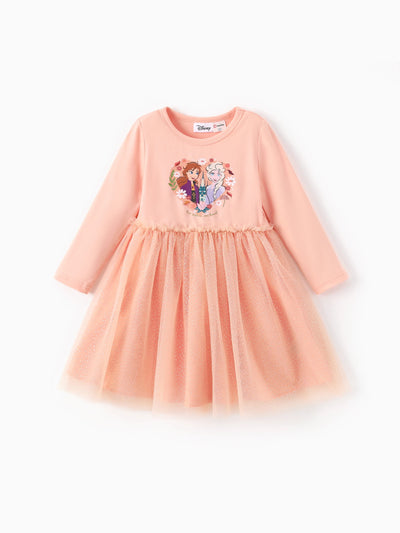 Disney Frozen Toddler Girl Elsa & Anna Mesh Spliced Tulle Dress Orange