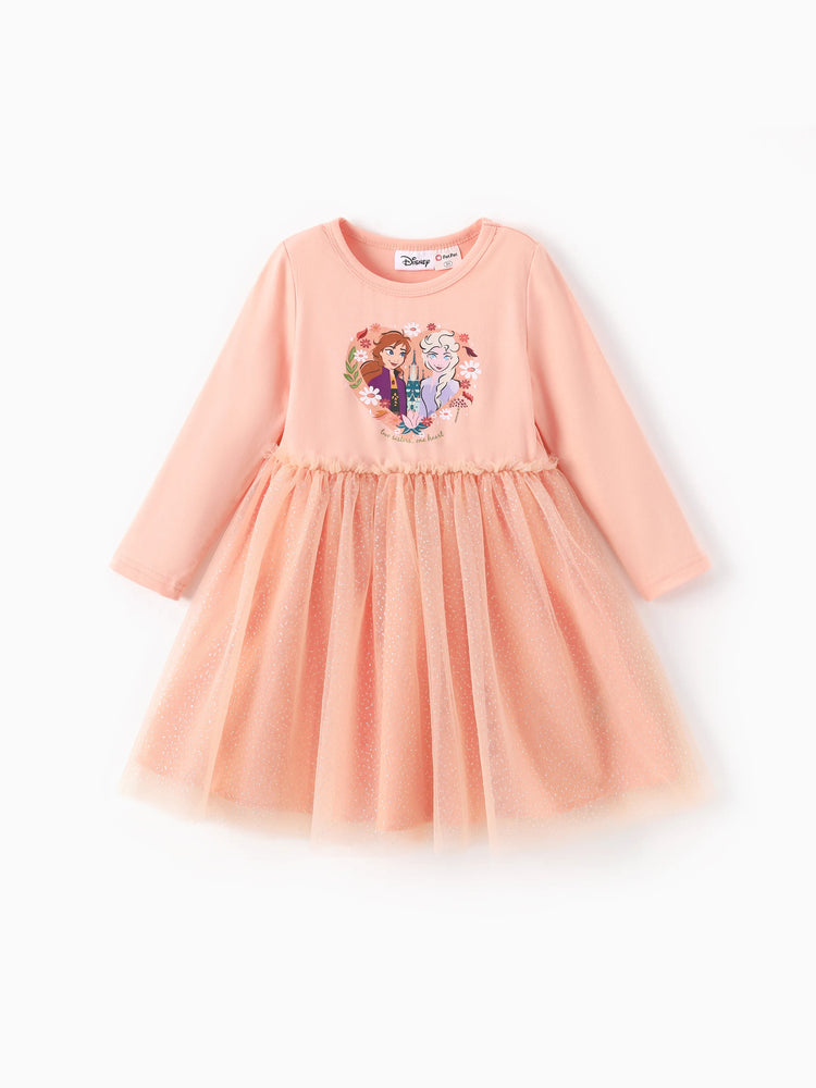 Disney Frozen Toddler Girl Elsa & Anna Mesh Spliced Tulle Dress Orange