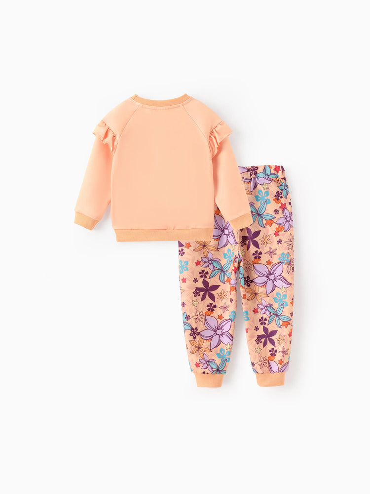 Disney Princess Toddler Girl 2pcs Moana Pattern Ruffled Sweatshirt And Pants Set Coral