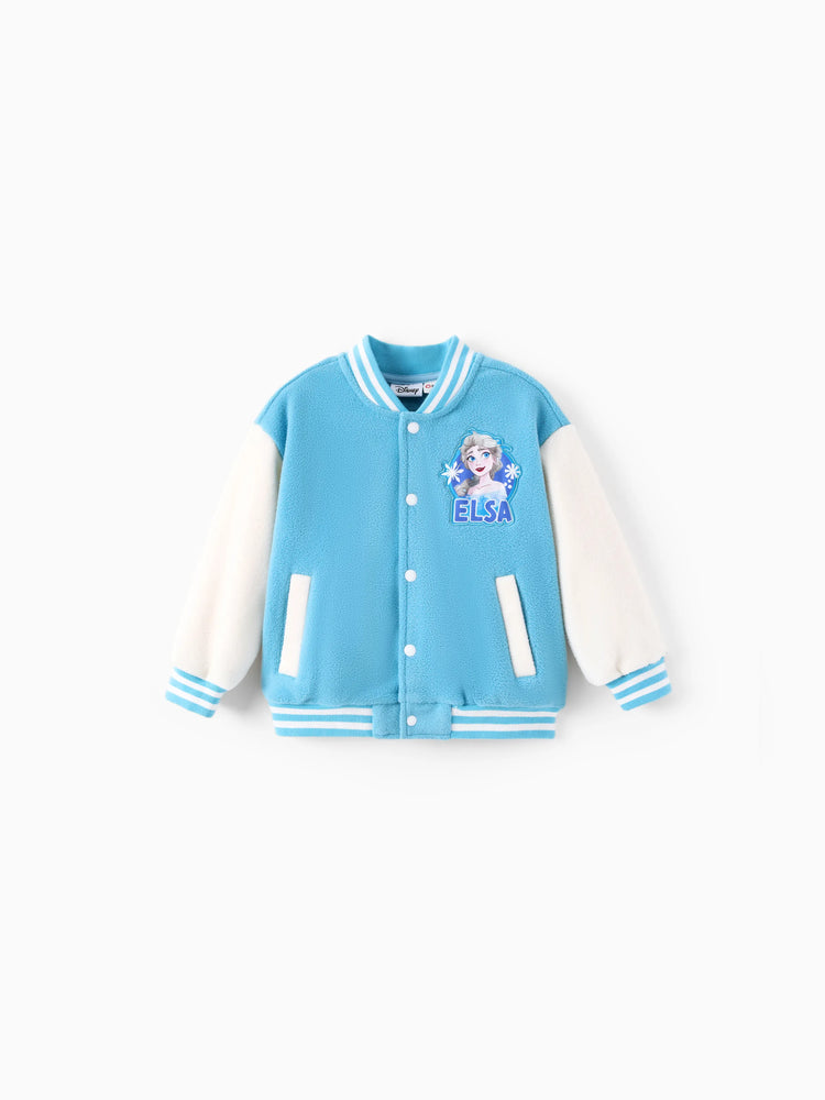 Disney Frozen Toddler Girl Elsa Character Print Colorblock Bomber Jacket Light Blue