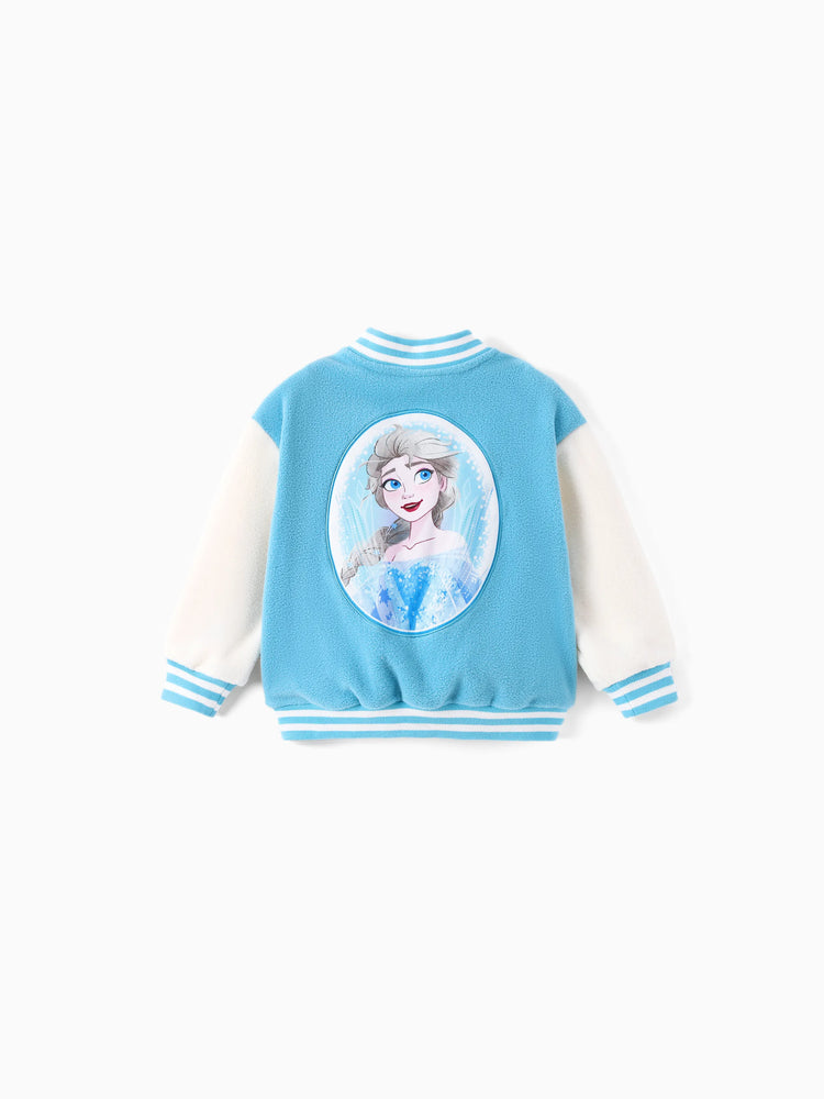 Disney Frozen Toddler Girl Elsa Character Print Colorblock Bomber Jacket Light Blue
