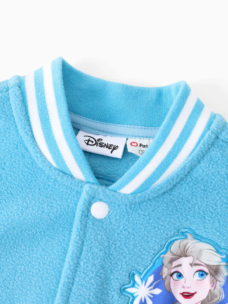 Disney Frozen Toddler Girl Elsa Character Print Colorblock Bomber Jacket Light Blue