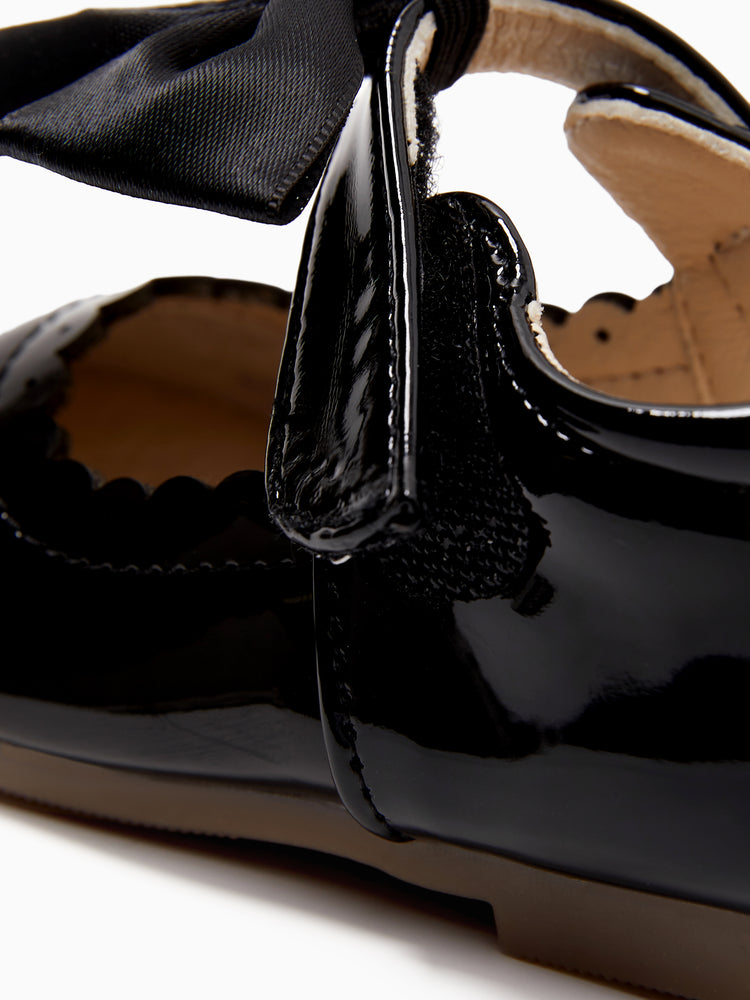 Toddler / Kid Wavy Edge Bow Ribbon Decor White Princess Shoes Black