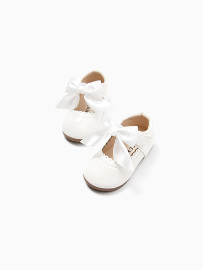 Chaussures de princesse blanches à nœud et ruban ondulé pour tout-petits et enfants