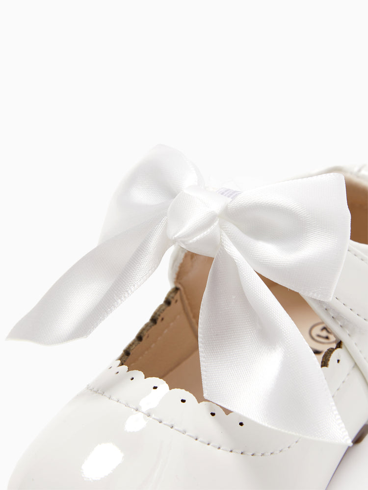 Toddler / Kid Wavy Edge Bow Ribbon Decor White Princess Shoes White