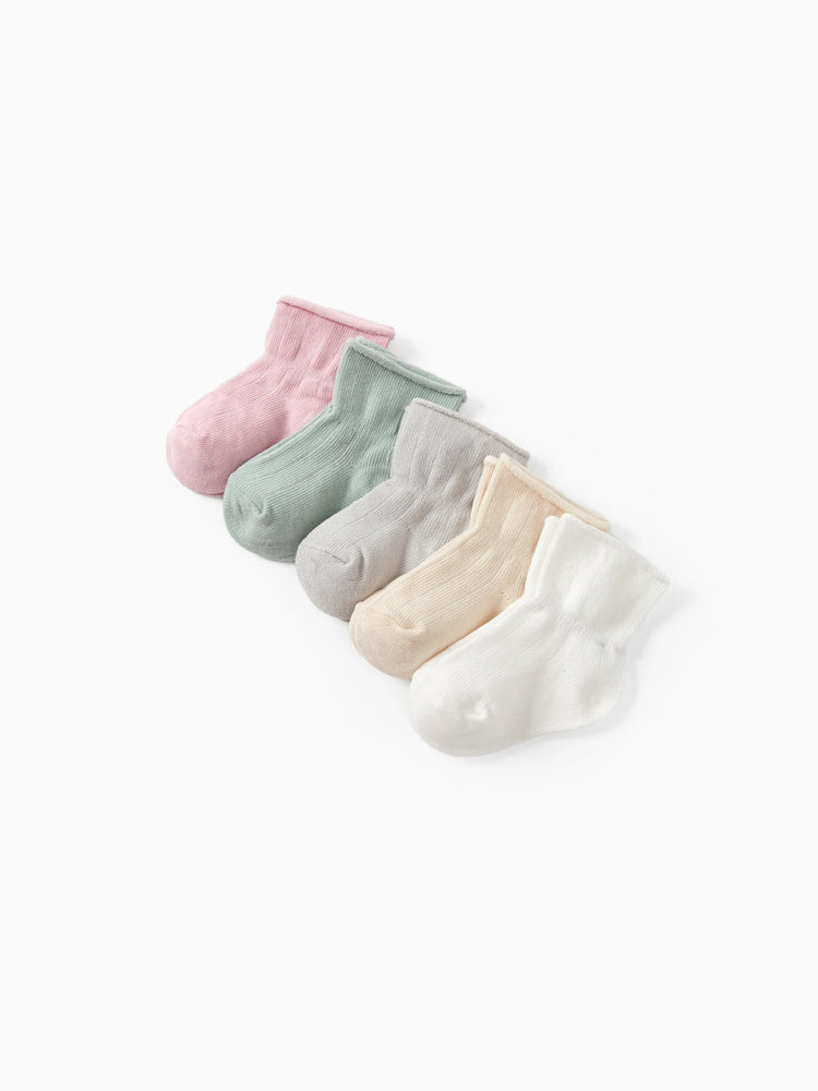 Lot de 5 paires de chaussettes unies décontractées multicolores pour bébé/jeune enfant