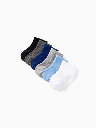 Lot de 6 paires de chaussettes antidérapantes adhésives pour bébé/enfant en bas âge, couleur pure, bleu