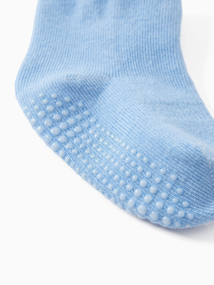 Lot de 6 paires de chaussettes antidérapantes adhésives pour bébé/enfant en bas âge, couleur pure, bleu