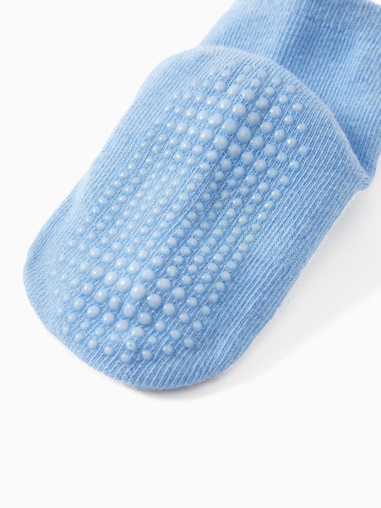 Lot de 6 paires de chaussettes antidérapantes adhésives pour bébé/enfant en bas âge, couleur pure, bleu