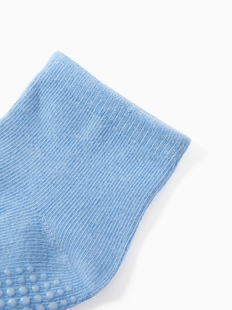 Lot de 6 paires de chaussettes antidérapantes adhésives pour bébé/enfant en bas âge, couleur pure, bleu