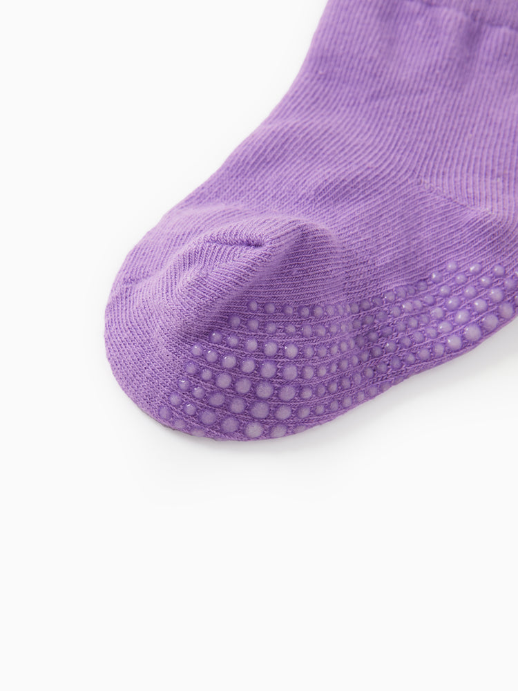 Lot de 6 paires de chaussettes antidérapantes adhésives pour bébé/enfant, couleur unie, rose clair