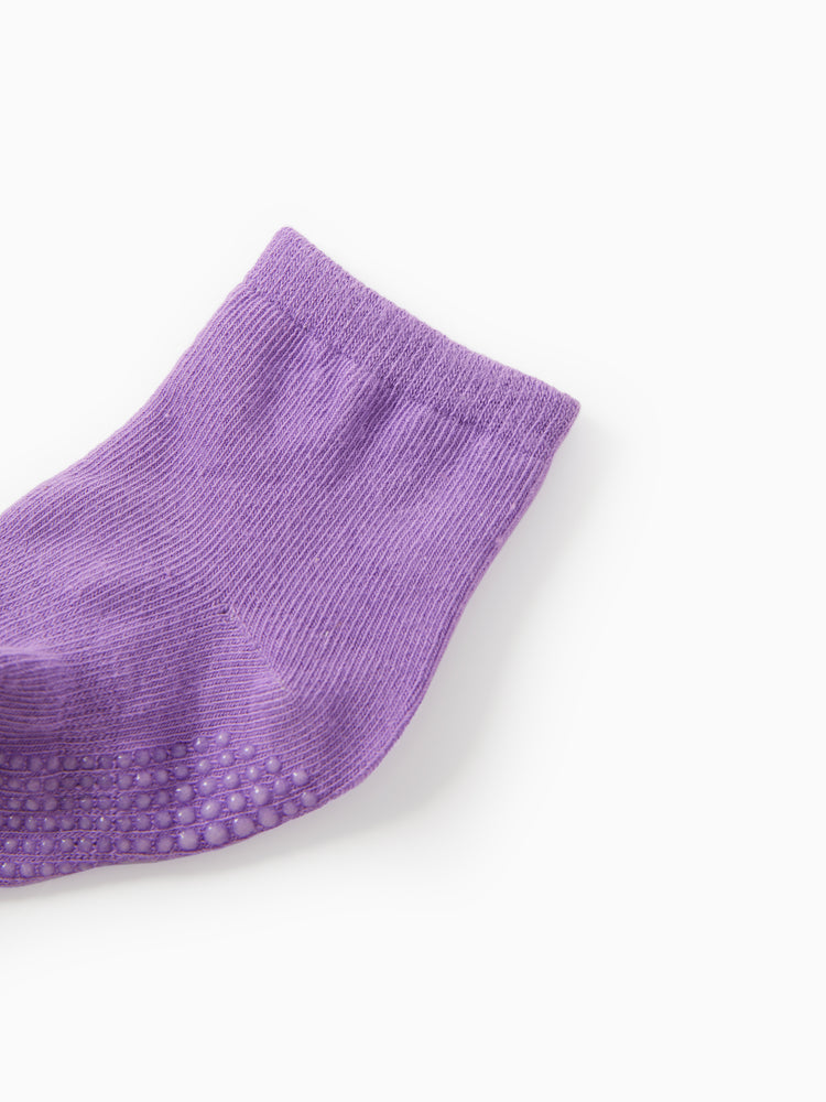 Lot de 6 paires de chaussettes antidérapantes adhésives pour bébé/enfant, couleur unie, rose clair