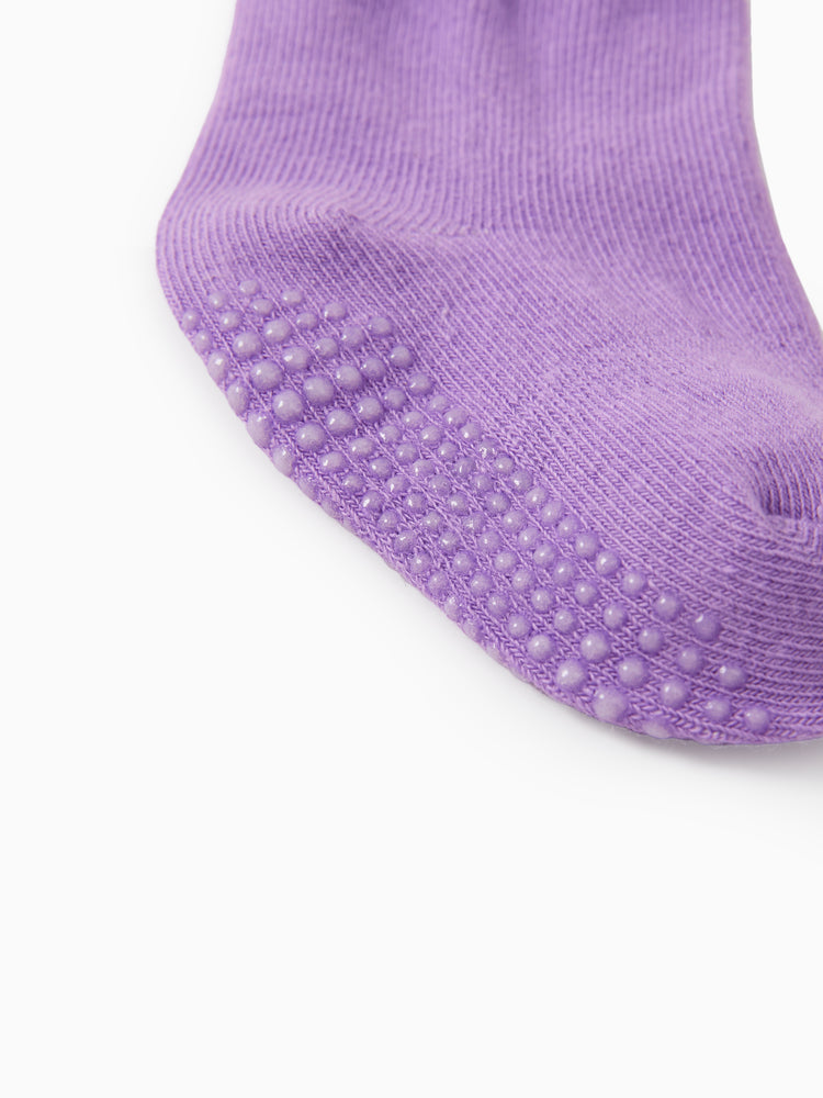Lot de 6 paires de chaussettes antidérapantes adhésives pour bébé/enfant, couleur unie, rose clair