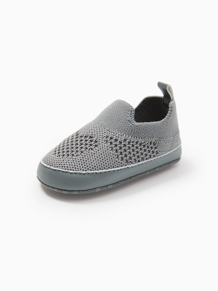 Chaussures de marche respirantes à enfiler pour bébé/enfant, motif cœur et rayures, grises