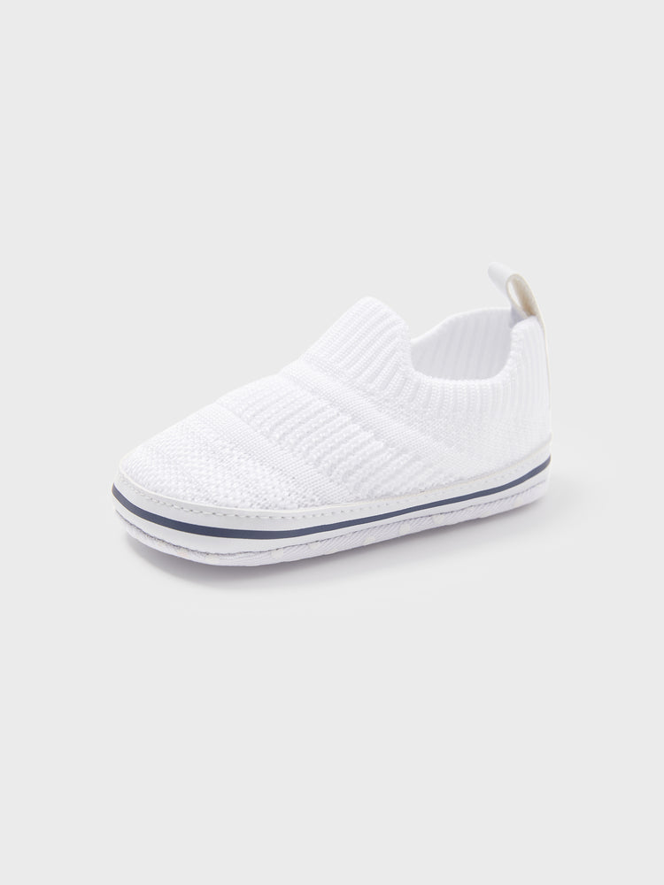 Chaussures de marche respirantes à enfiler pour bébé/enfant, motif cœur et rayures, blanches