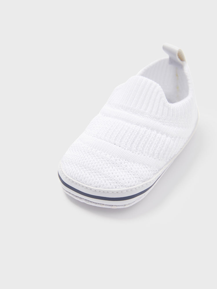 Chaussures de marche respirantes à enfiler pour bébé/enfant, motif cœur et rayures, blanches