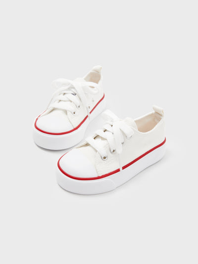 Chaussures en toile souple et solide pour tout-petits/enfants (lettres sur le talon et la languette de la chaussure) (livraison aléatoire de différentes semelles) Blanc