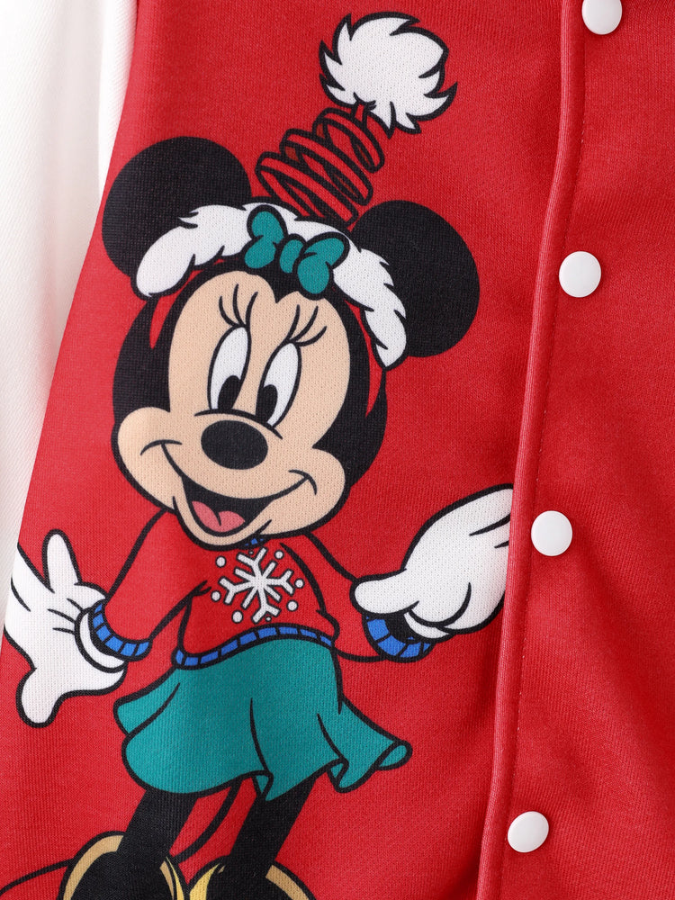 Disney Mickey and Friends Toddler/Kids Girl Minnie Mouse Christmas Colorblock Bomber Jacket Red