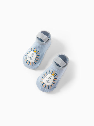 Chaussettes de sol tendance pour bébé/enfant, motif animal de dessin animé, bleu clair