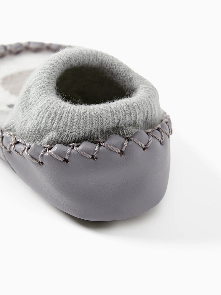 Chaussettes antidérapantes pour bébé à imprimé animal, grises