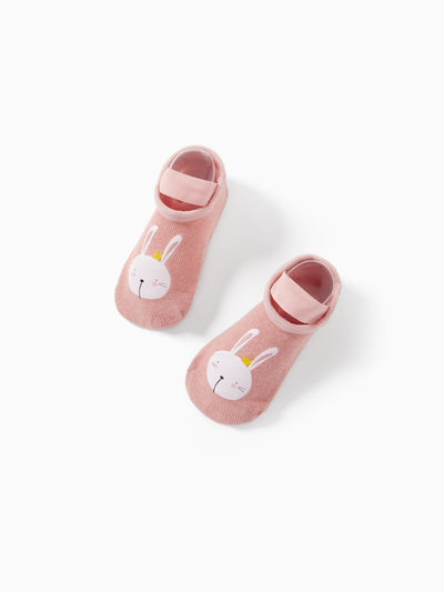 Chaussettes de sol tendance à imprimé animal de dessin animé pour bébé/enfant, roses