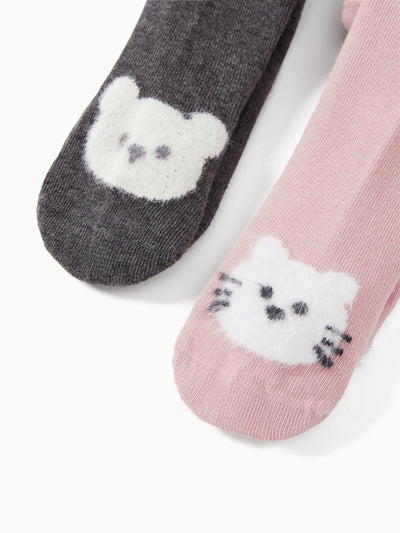 2-Pack Baby/Toddler Girl Embroidered Childlike Socks Pink+Gray