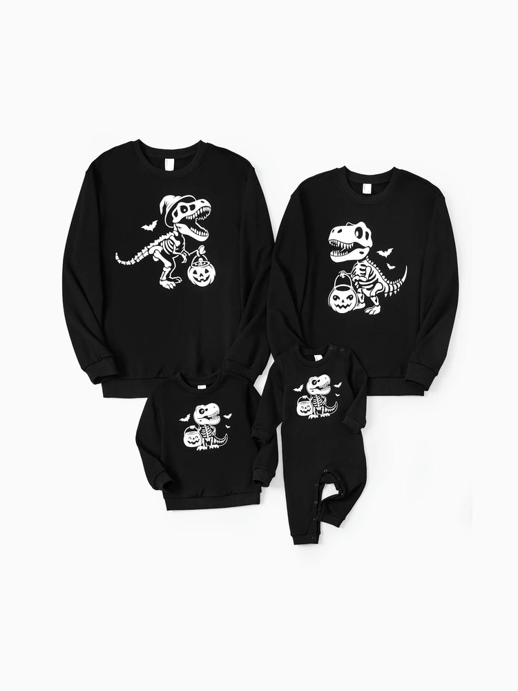 Tenue décontractée à manches longues et imprimé lumineux sur le thème d'Halloween, en coton, unisexe, couleur unie, assortie, noire
