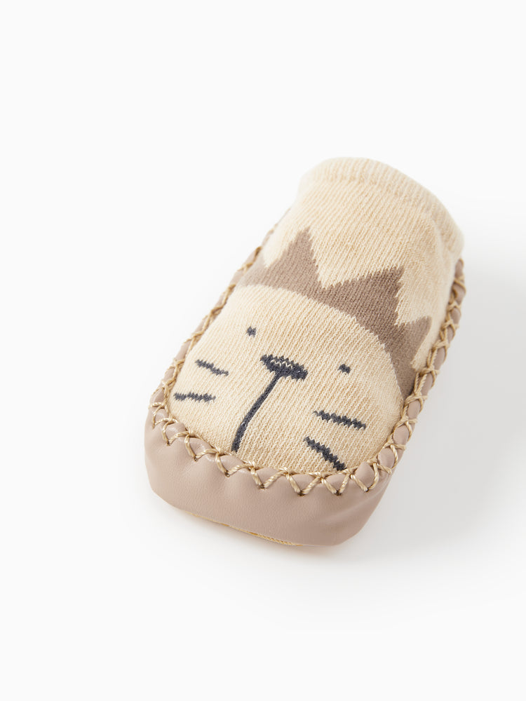 Chaussettes antidérapantes à imprimé animal pour bébé, marron