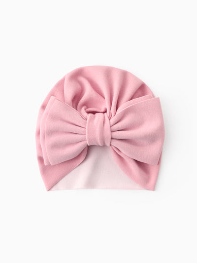 Bonnet à nœud papillon uni pour bébé/enfant, rose clair
