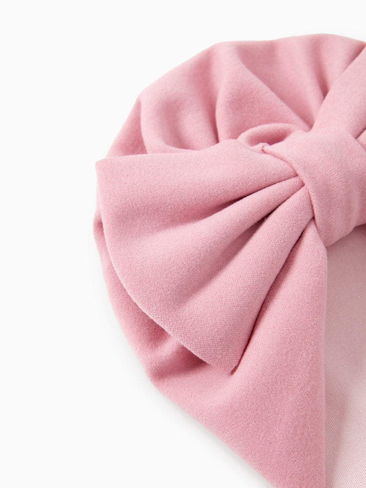 Bonnet à nœud papillon uni pour bébé/enfant, rose clair