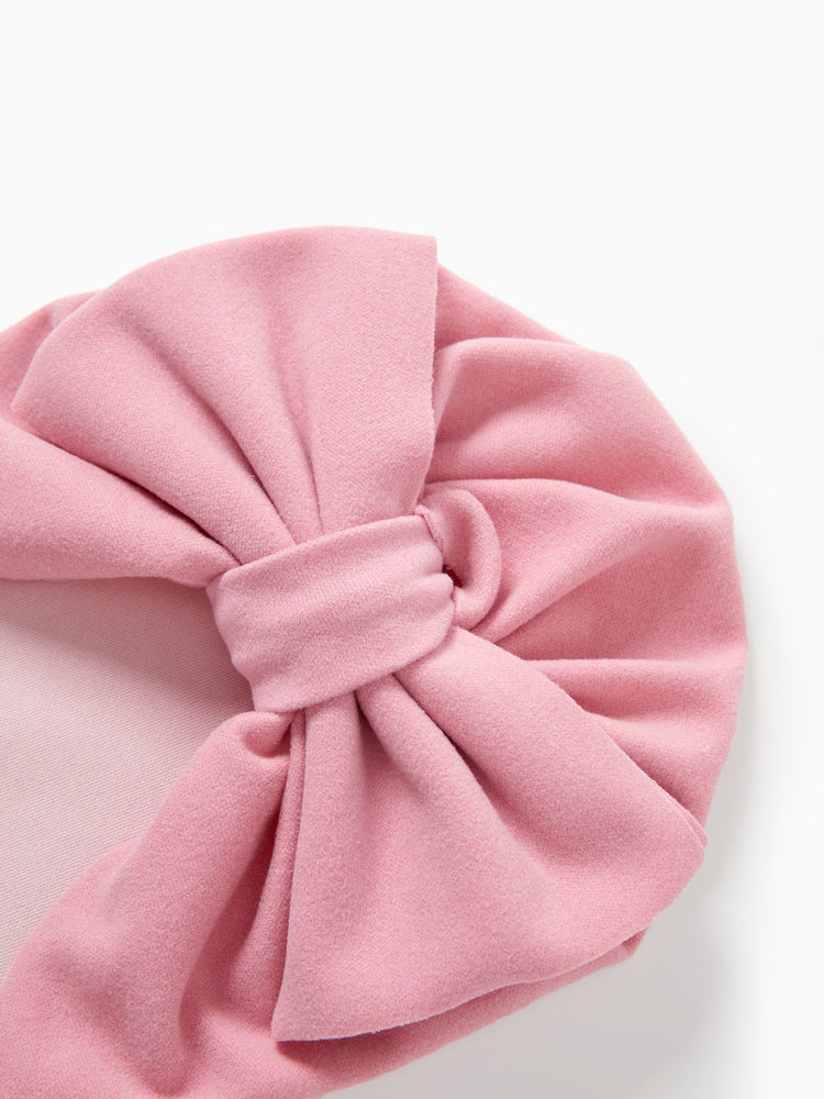 Bonnet à nœud papillon uni pour bébé/enfant, rose clair