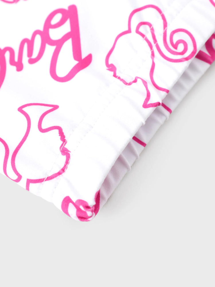 Ensemble 2 pièces Barbie pour petite fille, haut à manches longues en crêpe de coton et pantalon imprimé, rose vif