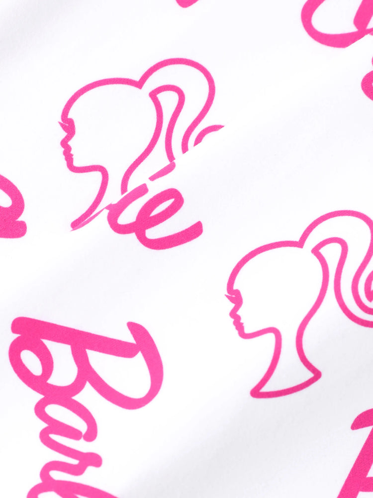 Ensemble 2 pièces Barbie pour petite fille, haut à manches longues en crêpe de coton et pantalon imprimé, rose vif